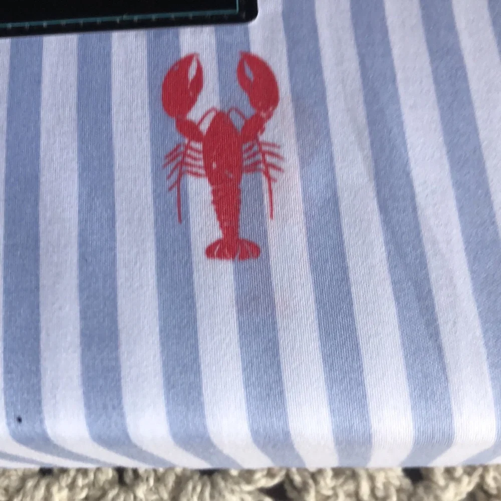 Cynthia Rowley Blue & White Stripe FULL Sheet Set with Red Lobster Print